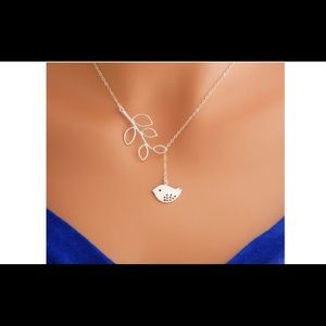 Silver Plated Lariat Bird And Leaf Pendant